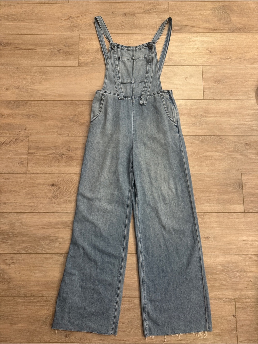 Light Blue Wide-Leg Denim Overalls with Adjustable Straps